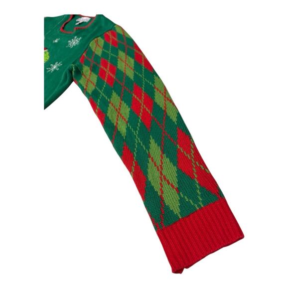 Vintage Jolly Sweaters Large Green Christmas Disco Dancing T-Rex Sweater - Picture 13 of 14